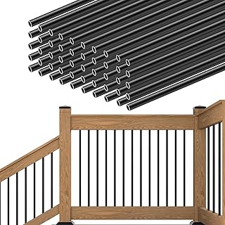 Muzata 50Pack 26" Aluminum Deck Balusters Round Black Deck Railing Stair Porch Staircase Spindles 3/4" Diameter Hollow for Railing Fencing Porch Stair WT02