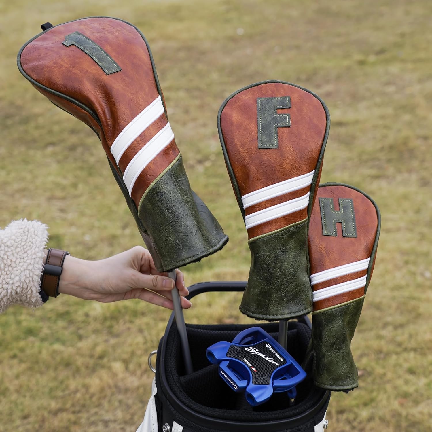 Craftsman Golf Club Head Covers 3pcs or 1pc Classic Brown Golf Headcovers Set Golf Club Headcovers for Driver Fairway Utility/Hybrid Woods Headcovers