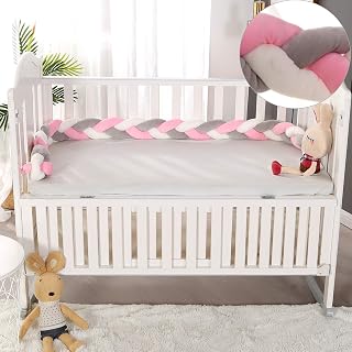 Tour de Lit 3m Bébé Coussin Serpent Tressé Pare-chocs Velours Bébé Berceau pour Nouveau-nés Gris-Rosé (Version Améliorée)