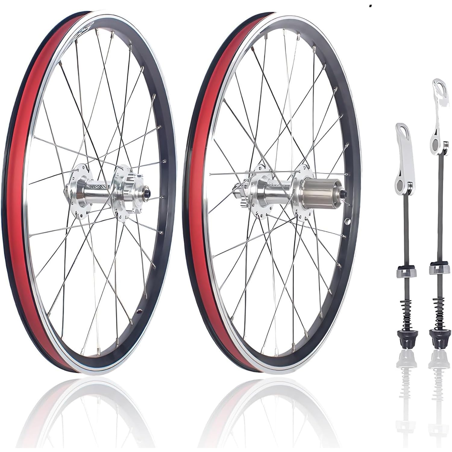 KUNYOS 20In 406/451 Mountain Bike Wheelsst Double Layer Aluminum Alloy Rims Disc/V Brake Quick Release 24/28H Hubs for 7 8 9 10 Speed Cassette Bicycles Front Rear Wheels,Silver,406