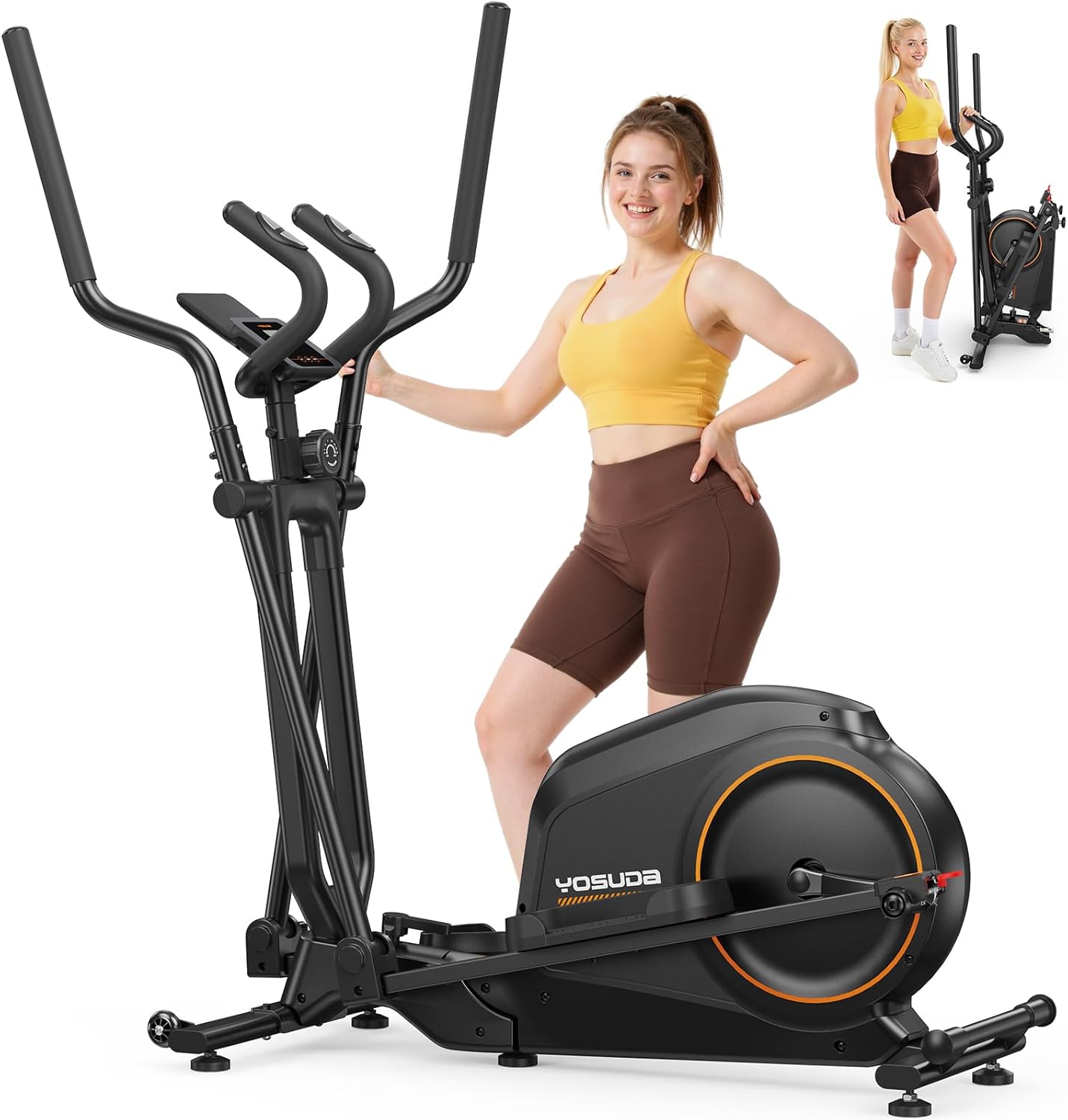 YOSUDA Compact Elliptical Machine Only 2 sq ft, 15IN Stride Foldable Elliptical for Home, Folding Elliptical Exercise Machine, Elliptical Cross Trainer with 16 Magnetic Resistance Levels