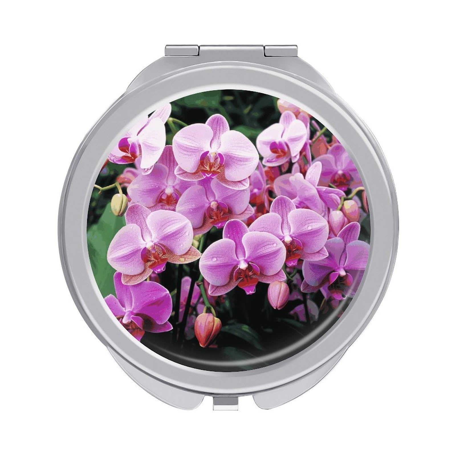 Fekiloot Style Orchids Travel Makeup Mirror Handheld Compact Mirror Portable Pocket Mirror Double-Sided 1X/2X Magnifying For Handbag And Purses