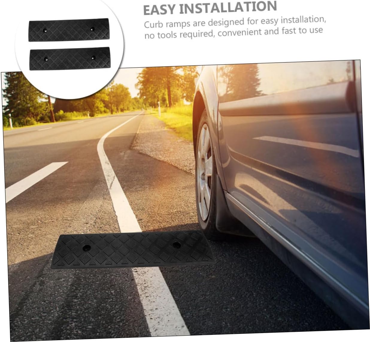 VICASKY 2pcs Rubber Driveway Ramps Skid Resistant Durable Car Ramps for Sidewalk and ATV Use Shock Absorbing Design for Smooth Vehicle Passage Height for Safe Access