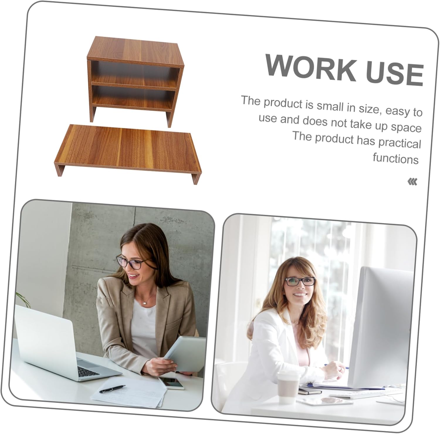 Elegant Wooden Computer Monitor Stand Desktop Storage Rack Easy to Store for Office