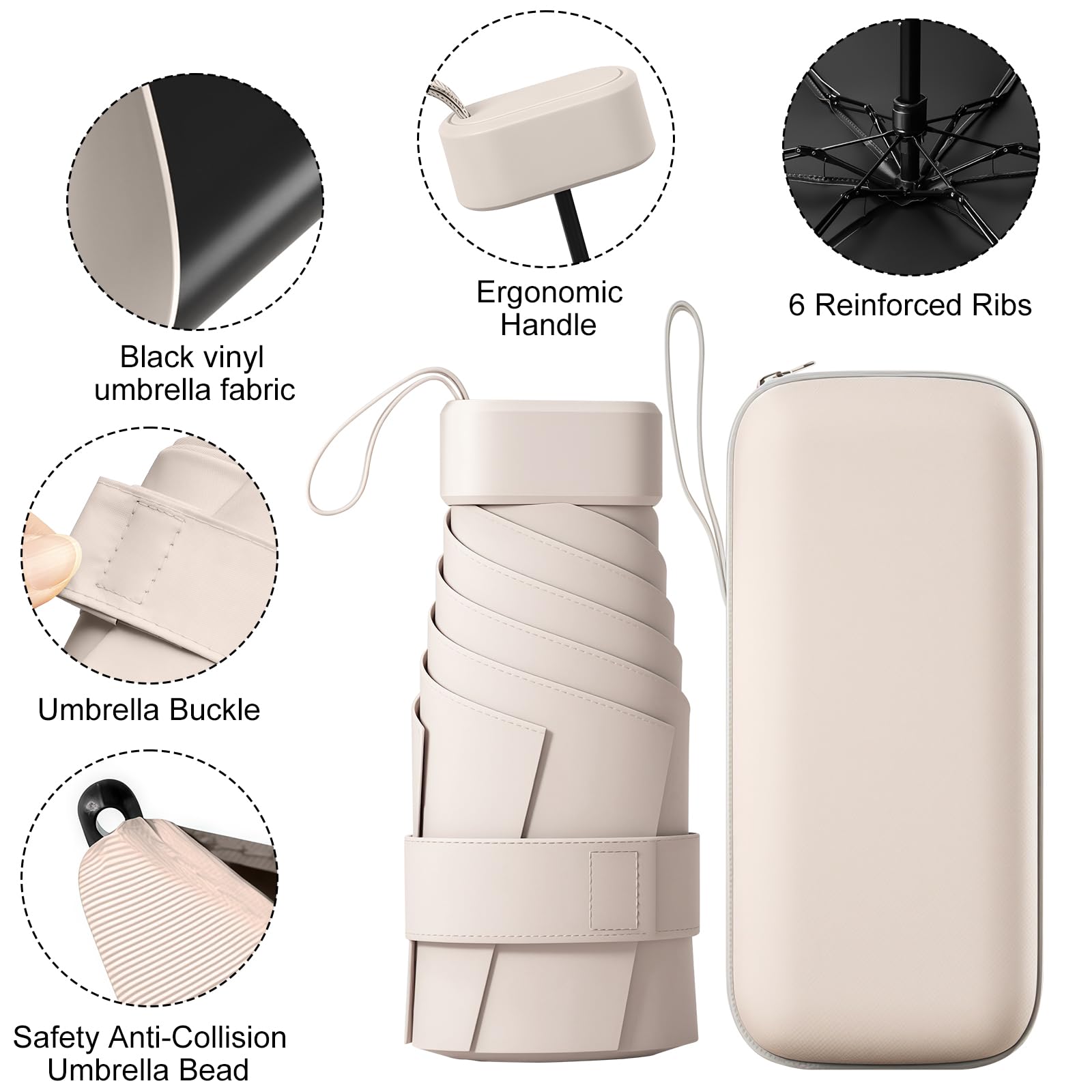 HCQC Doppie Ossa Ombrello Ultra Leggero Pieghevole - Mini da Viaggio con Protezione UPF 50+ - Impermeabile e Compatto, Ombrello Tascabile per Uomo e Donna