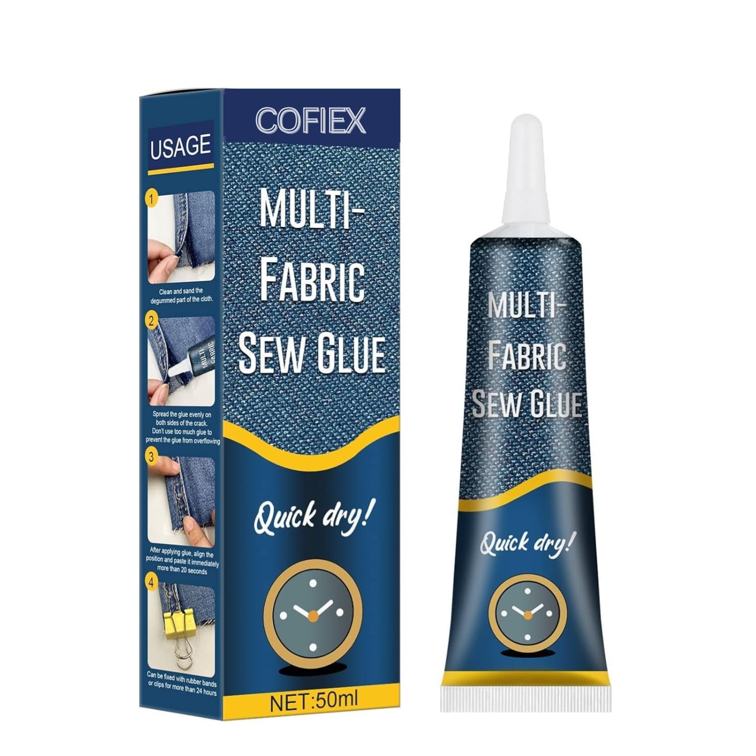 COFIEX Fabric Glue 50ML – Strong Bond Clear Drying Waterproof Adhesive for Clothes Repair, Patches & Sewing Alternative, Permanent Washable No-Sew Liquid Glue for Denim, Cotton, Leather & All Fabrics-image-36