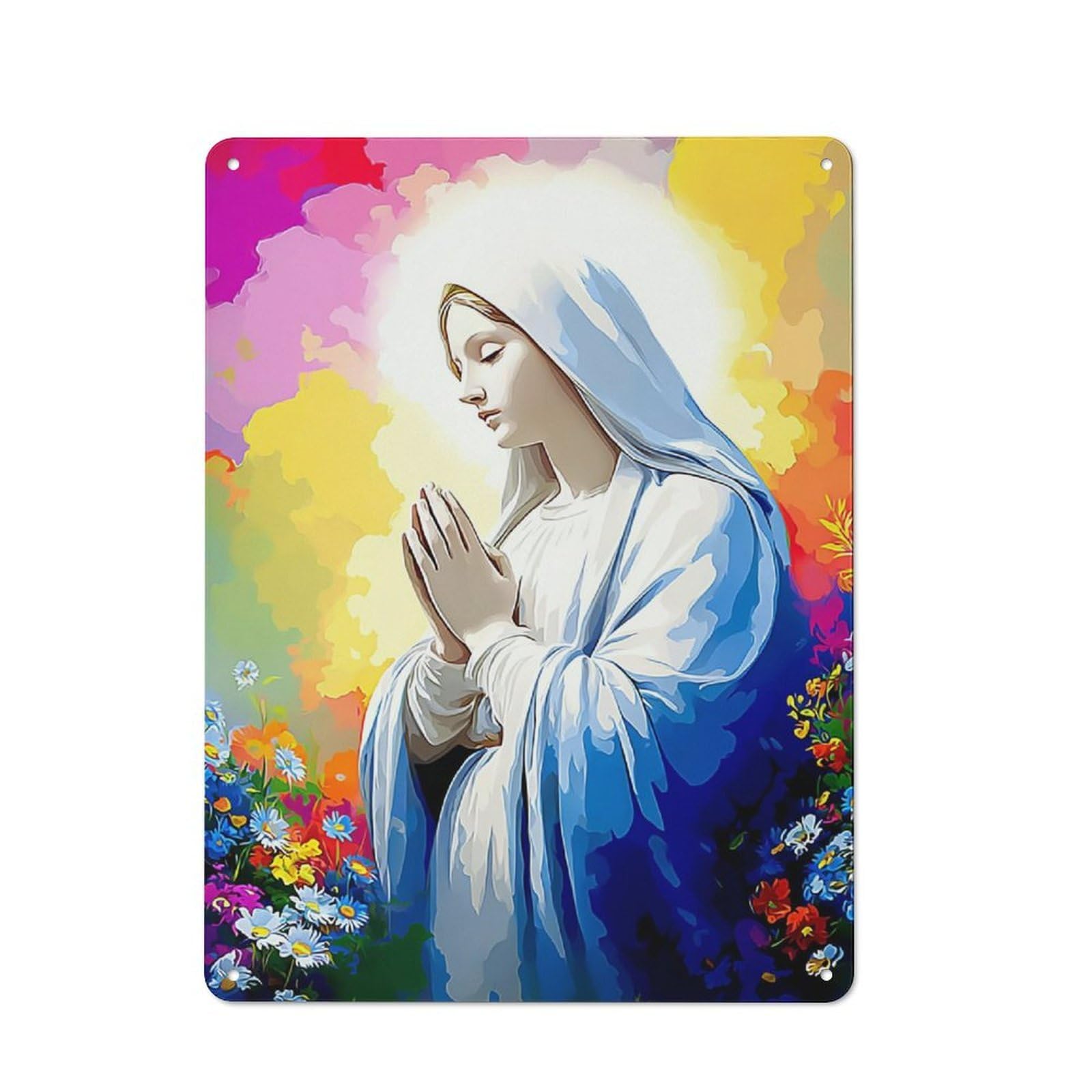 Prayerful Serenity Amidst Floral Splendor Rustic Metal Wall Decor 40x30cm, Decorative Tin Sign for Farmhouse Kitchen, Pantry Or Dining Area