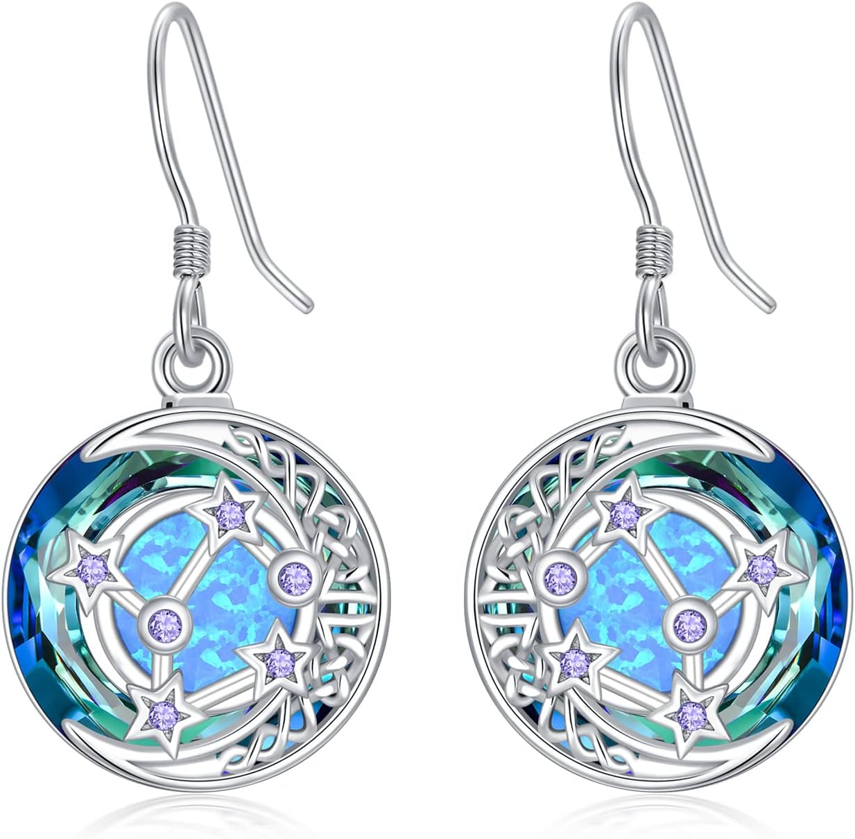 TOUPOP Constellation Zodiac Sign Earrings for Women 925 Sterling Silver Celtic Moon Astrology Horoscope Birthstone Dangle Drop Earrings with Blue Circle Crystal Anniversary Jewelry Valentine Mothers Day Christmas Birthday Gifts for Women Her Wife Mom