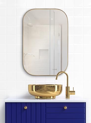 Miniatura 3 de Kate and Laurel Rollo - Espejo rectangular redondeado moderno, 20 x 30 pulgadas, plateado, espejo decorativo con marco de metal con esquinas de radio