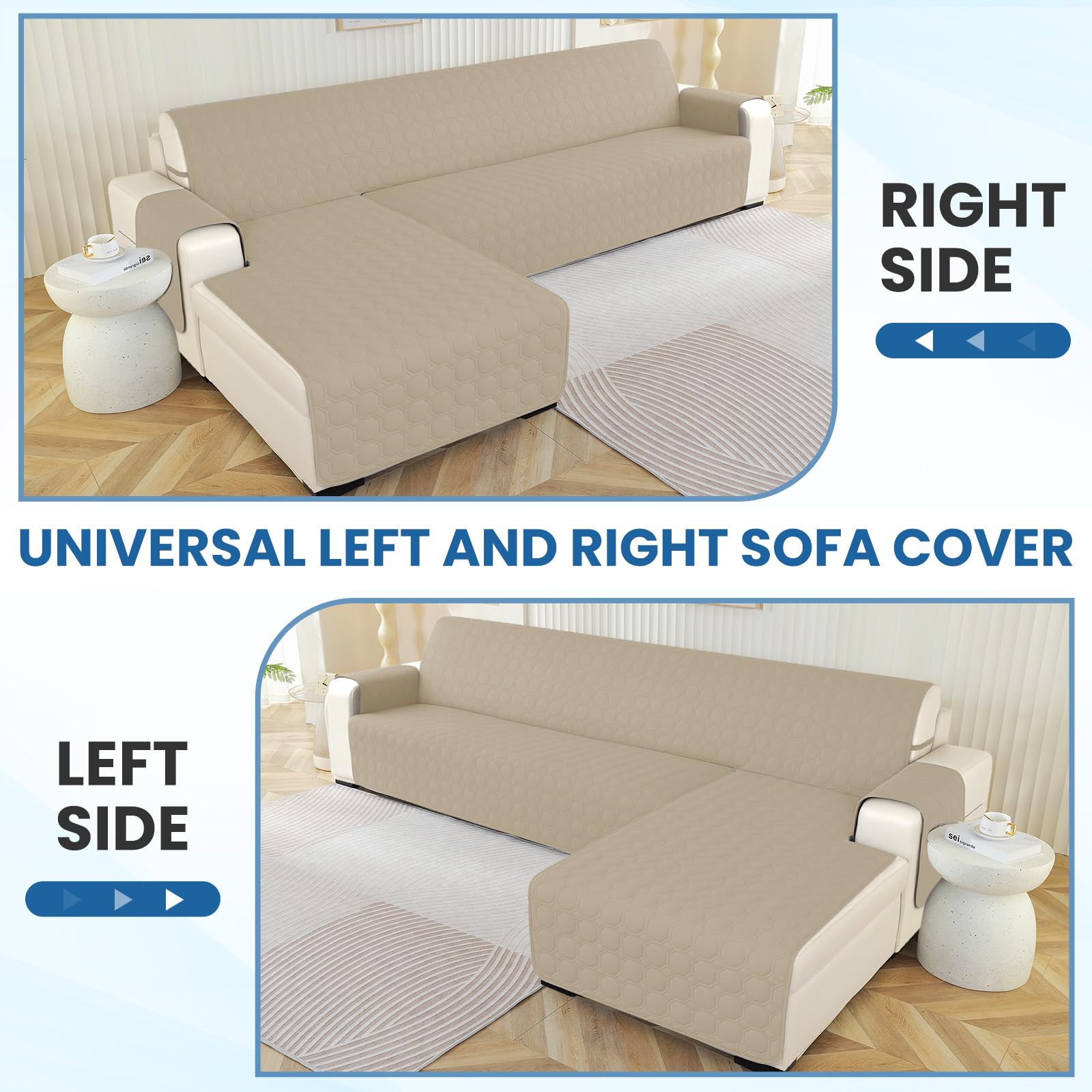 Ystyle Housse Canape d'angle 2 Places avec Accoudoirs, Imperméable Antidérapant Housse de Canapé d'angle en Forme de L(210cm), Universel Réversible, Anti Poils Animaux Protecteur, Beige