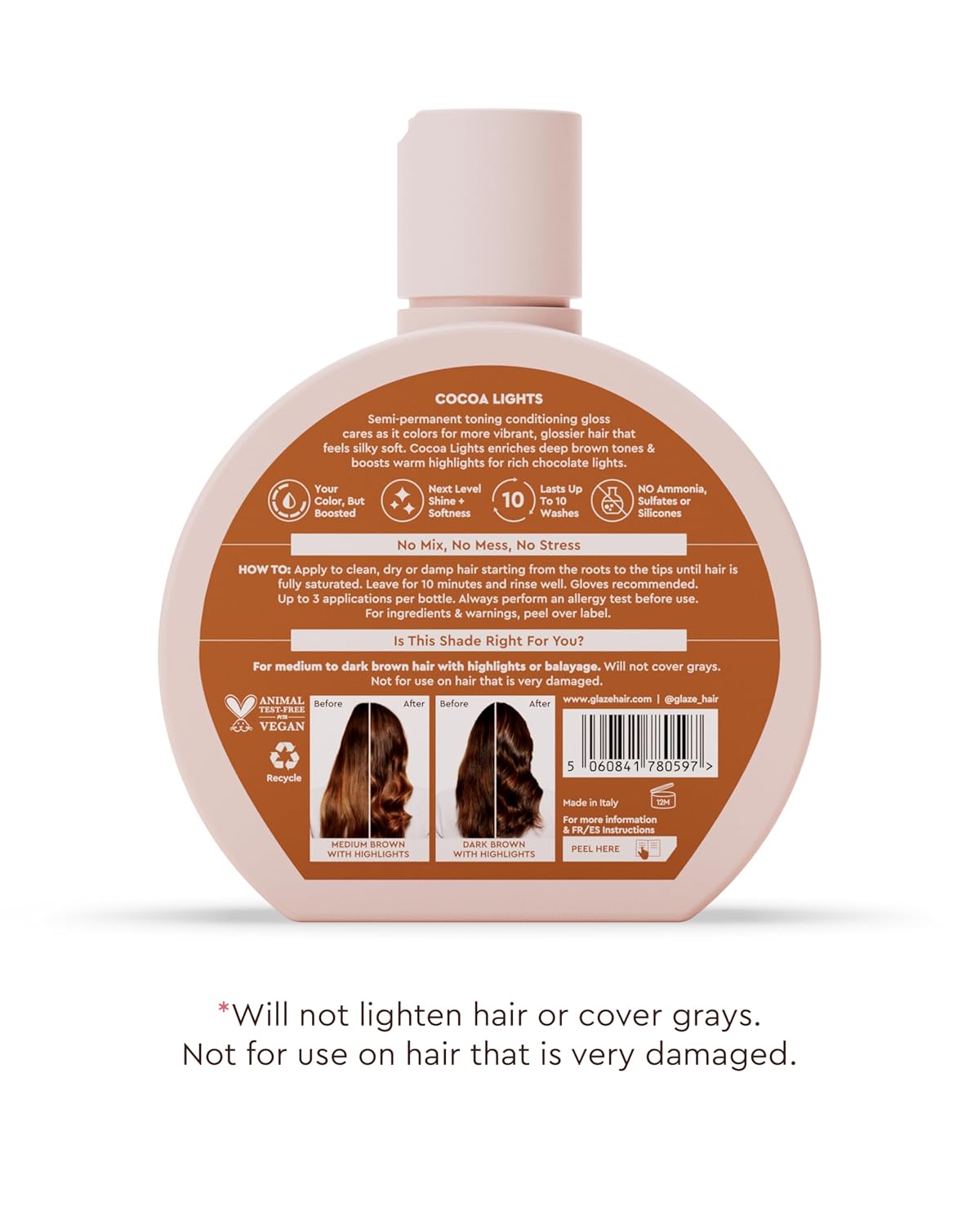 Glaze Super Gloss Color Conditioning Gloss – Cocoa Lights for Medium to Dark Brown Hair with Highlights – Rinse Out Semi-Permanent Hair Gloss that Enhances Color and Boosts Shine & Hydration - Image 5