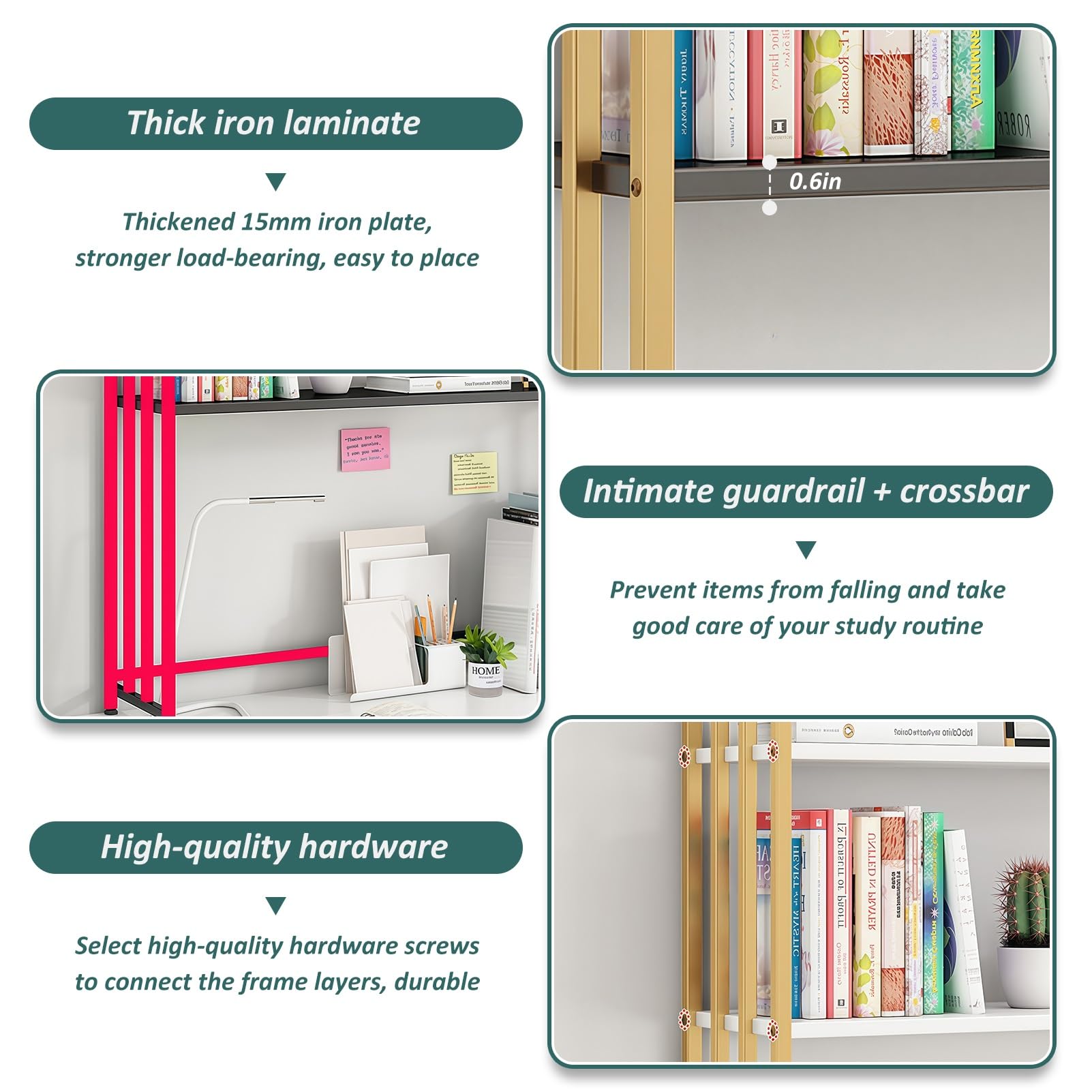Scaffale da scrivania in metallo a 2 livelli per la parte superiore della scrivania, rack di organizzatori di camere dormitori regolabili, libreria desktop robusta con archiviazione, supporto per forn