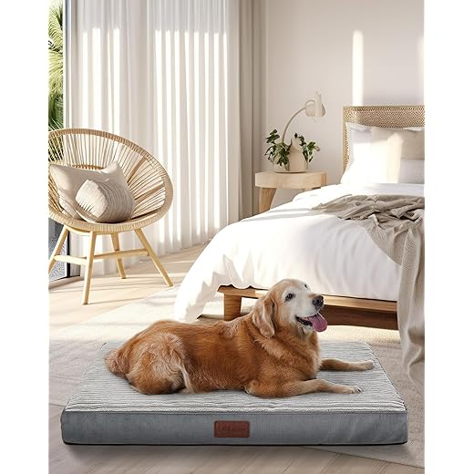 35 Inch Orthopedic Waterproof & Machine Washable Dog Bed with Egg Crate Foam Support, Non-Slip Bottom and Removable Pet Bed Cover for Extra Large, Large, Medium, Small Dogs (Gray)