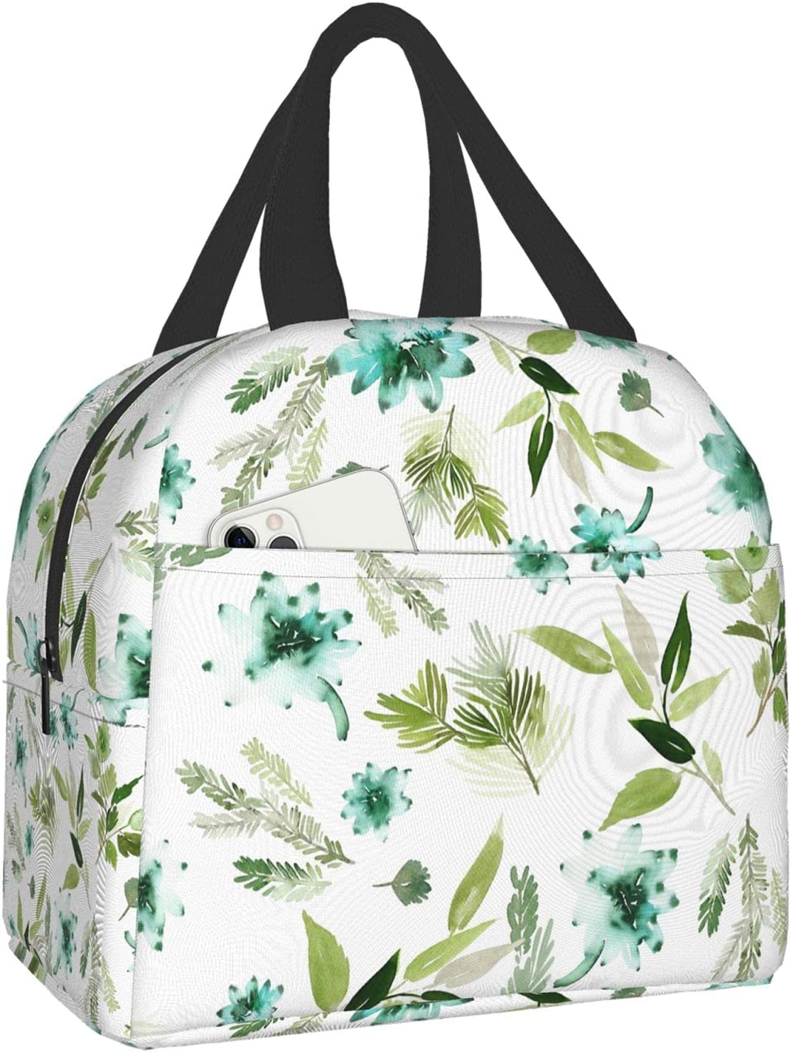 Sac à Déjeuner Isotherme - Motif Floral Botanique - Feuille D'hortensia - Rose - Réutilisable - Sac Fourre-tout Portable étanche Avec Poche Avant - Sac Alimentaire Pour