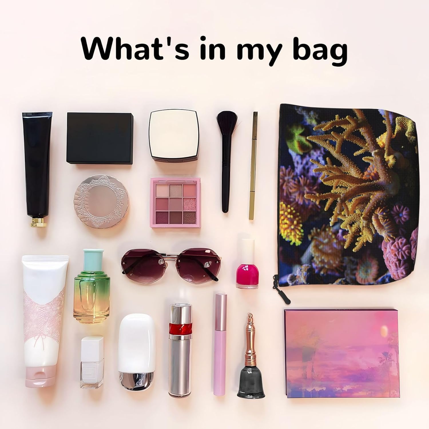 Fake Hemp Coral Reef Print Makeup Bag image 3