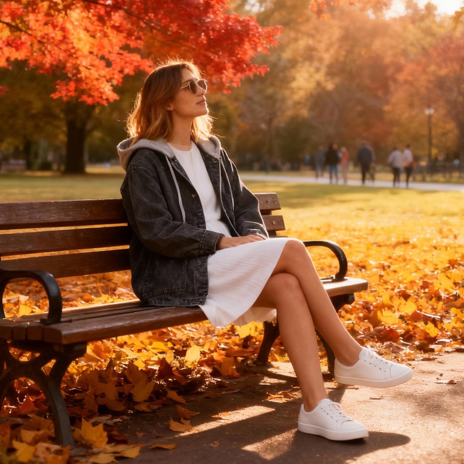 Women's Denim Jacket with Detachable Hood Oversized Long Sleeve Jean Jacket Casual Button Down Coats - Image 5