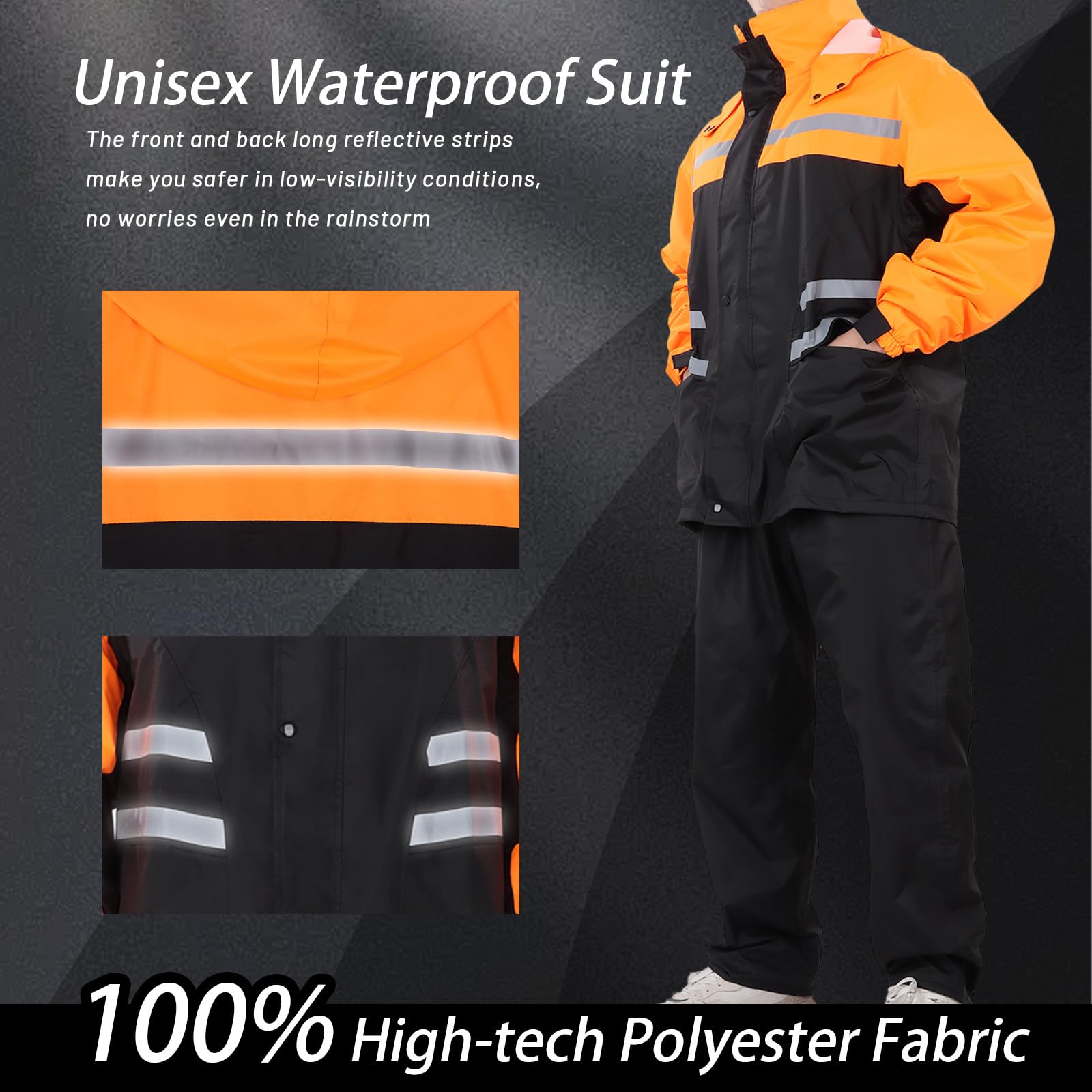 Combinaison de Pluie Imperméable, Veste et Pantalon de Pluie à Capuche Légers, Imperméable Veste de Pluie Unisexe d’extérieur, Vêtements de Pluie à Capuche Anti-tempête