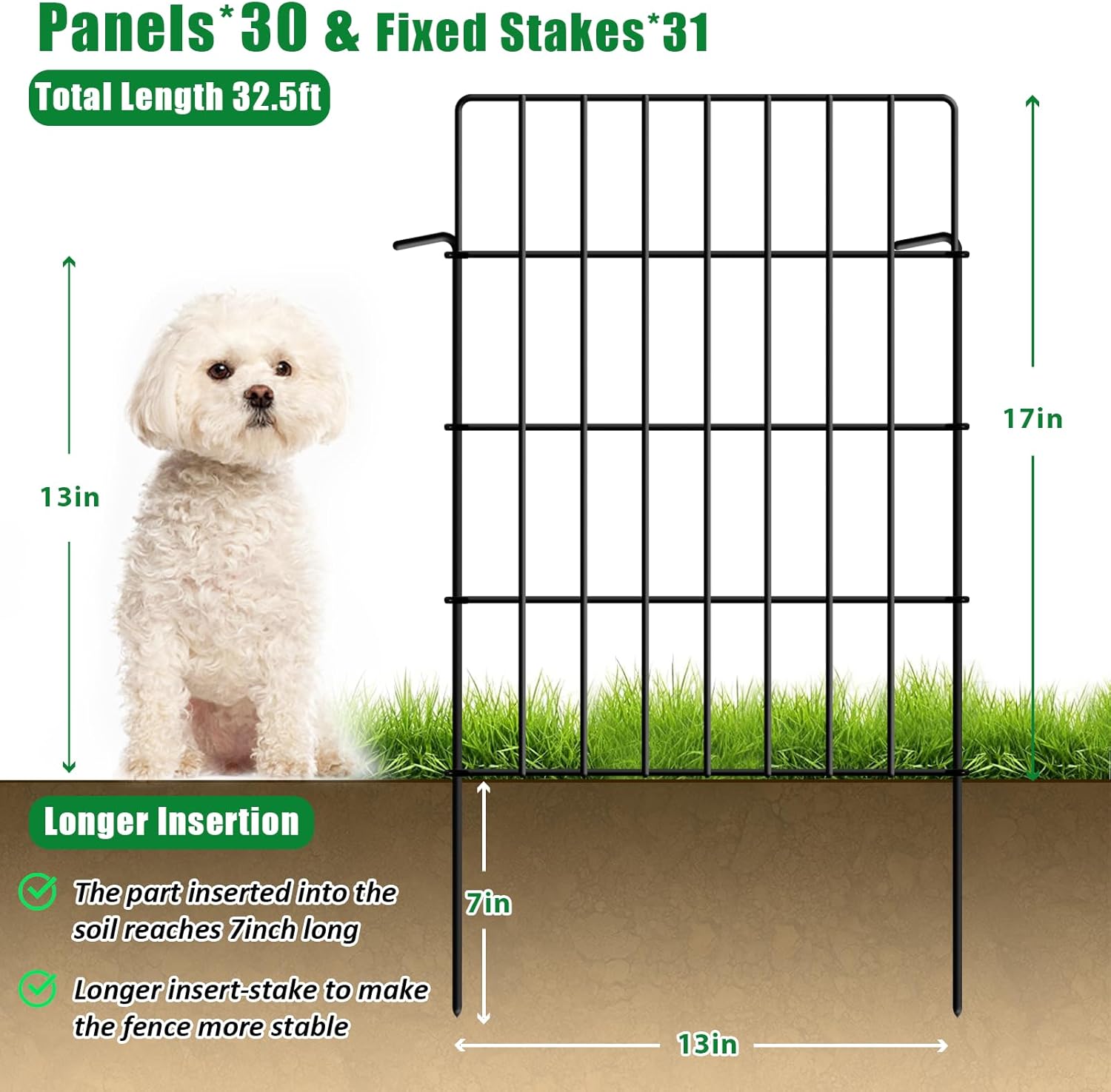 30 Pack Decorative Garden Fence Total 32.5ft (L) x 24in High 1.44" Gap Metal Wire Rustproof Small Animal Barrier Fence Easy Assembly Patio Yard Seedlings Protection Fencing Border Black