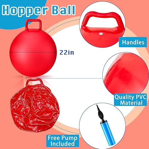 Miniatura 2 de Lewtemi 3 pelotas de salto de salto, pelota de ejercicio de 22 pulgadas con mango y bomba de aire para deportes al aire libre, juegos escolares,