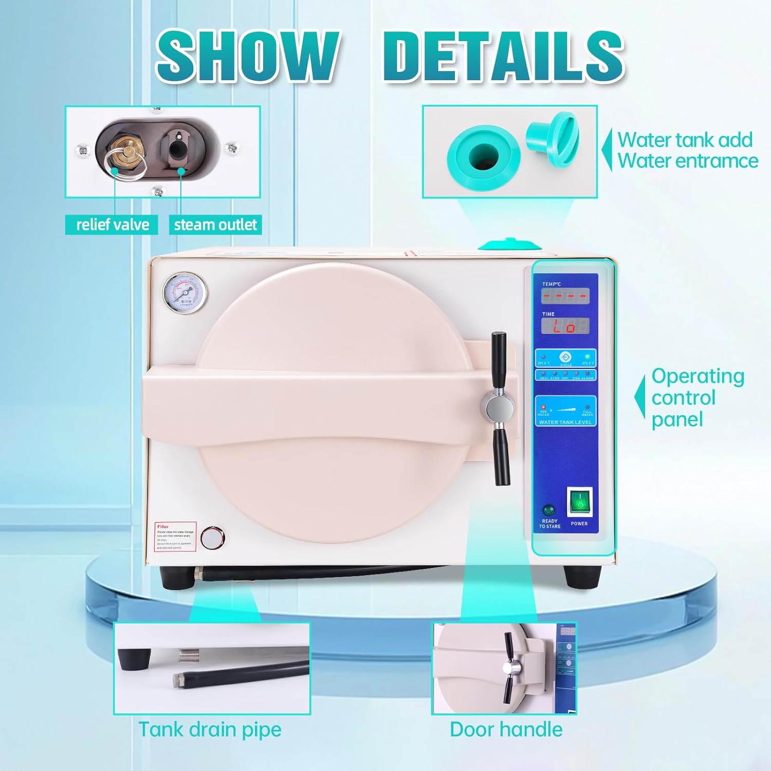 18L TR250C Lab Autoclave with Drying Function Internal Water Storage Tank, Automatic Water Inlet System