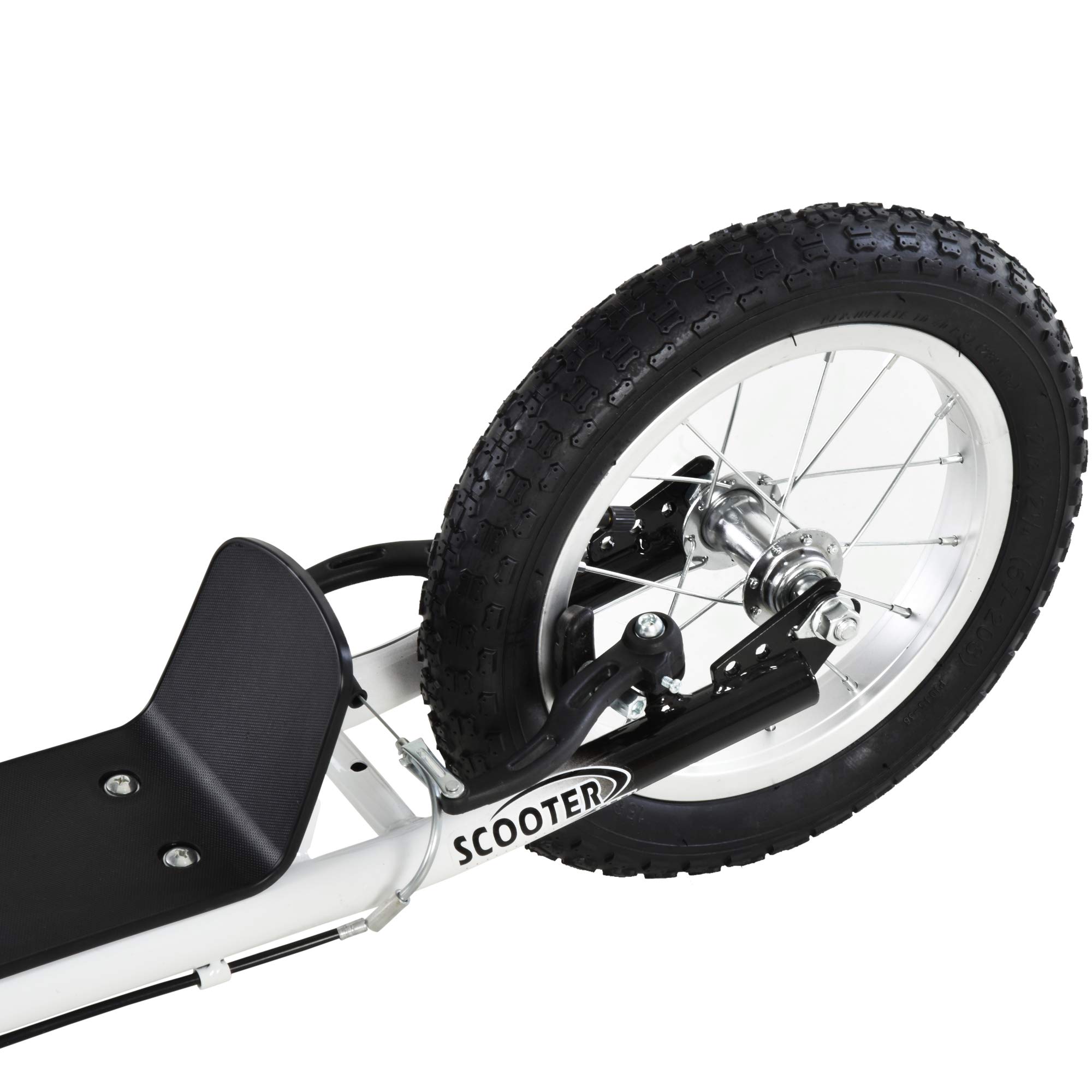 HOMCOM Patinete con Frenos Mayores de 5 Años 120x58x85-95 cm Blanco | para Niños, Scooter, 2 Neumáticos Inflables de Caucho, Manillar Ajustable, Pedal Antideslizante