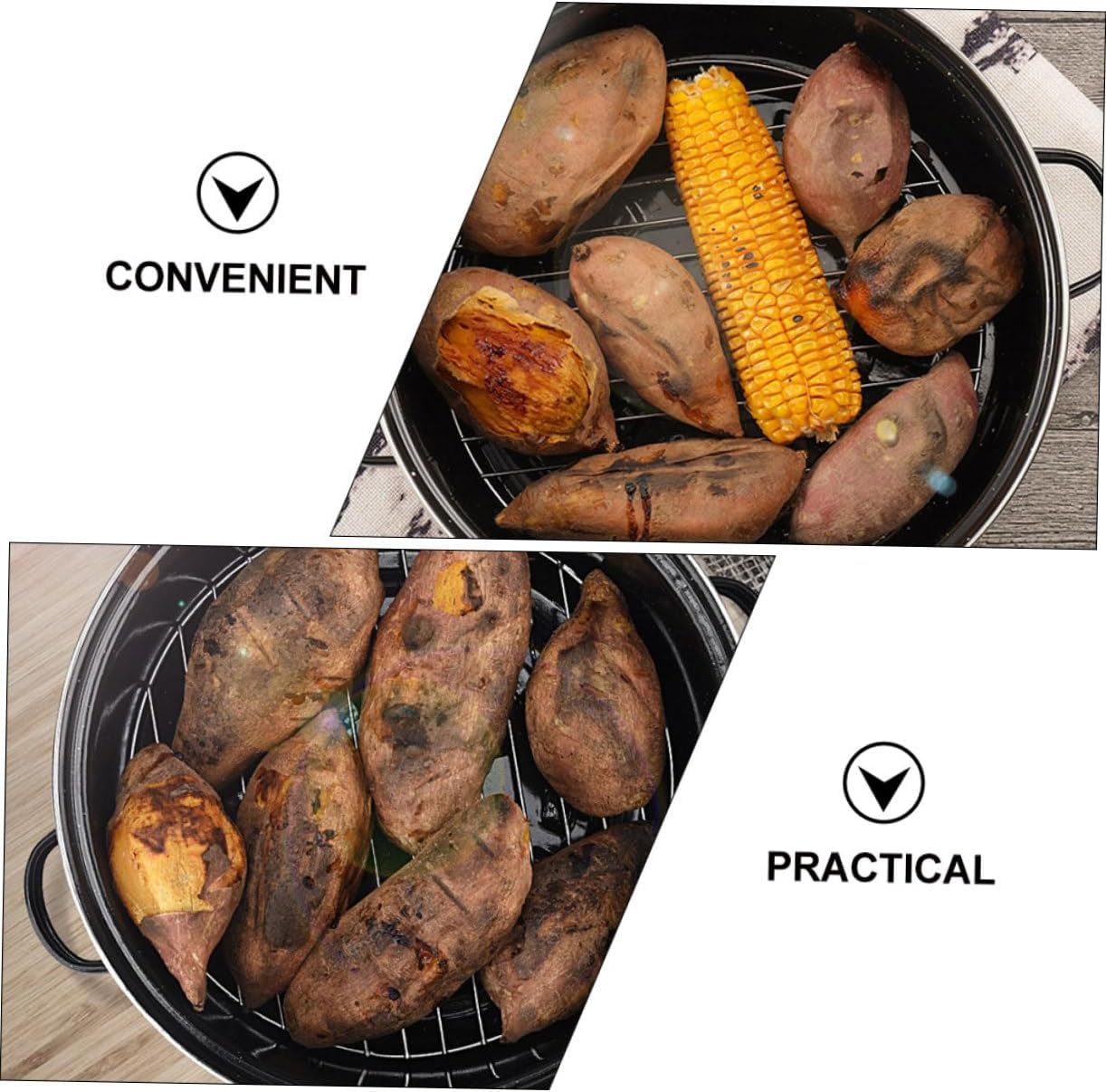 Convenient Multi Function Roasting Pan with Ergonomic Handles Cooking Pot for Daily Use for Roasting Sweet Potatoes Corn and More Durable and High Temperature