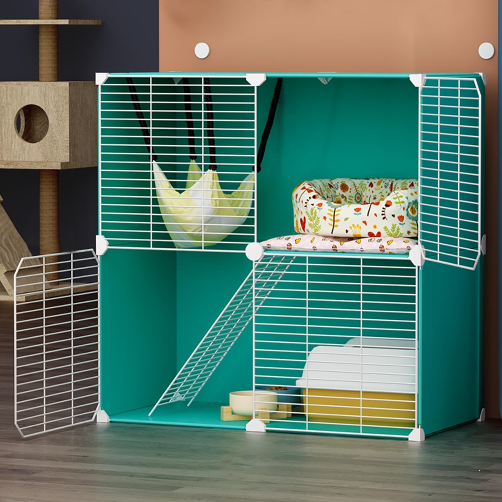 Cage pour chat bleu de 71x45 cm grand parc intérieur métallique pour chatons