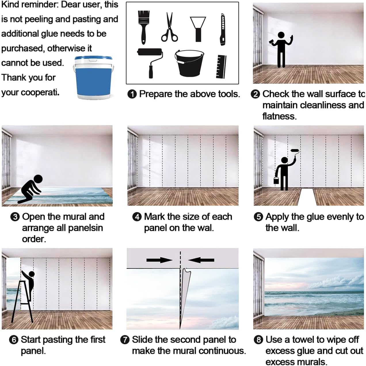 Carta Da Parati Effetto 3D Mare 366x254 cm Fotomurali Non Tessuto, Onde Dell'oceano Paesaggio Marino Decorazione Poster Arte Murale per Casa Ufficio Camera Da Letto Soggiorno B-483