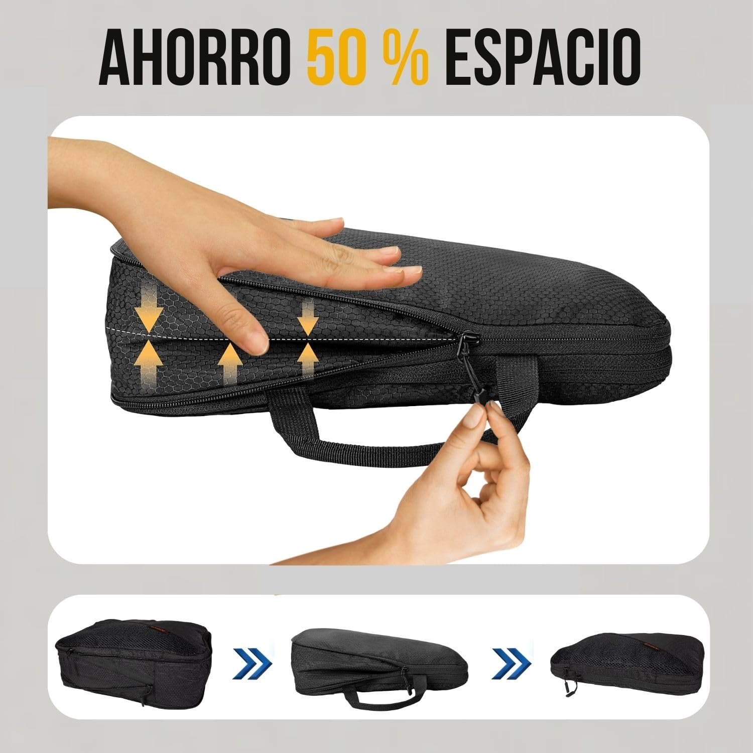 Organizador Maleta - Bolsas Compresión Viaje - Bolsas Organizadoras Maleta - Packing Cubes Travel Essentials - Accesorios viaje Regalo Para Viajeros (Negro)