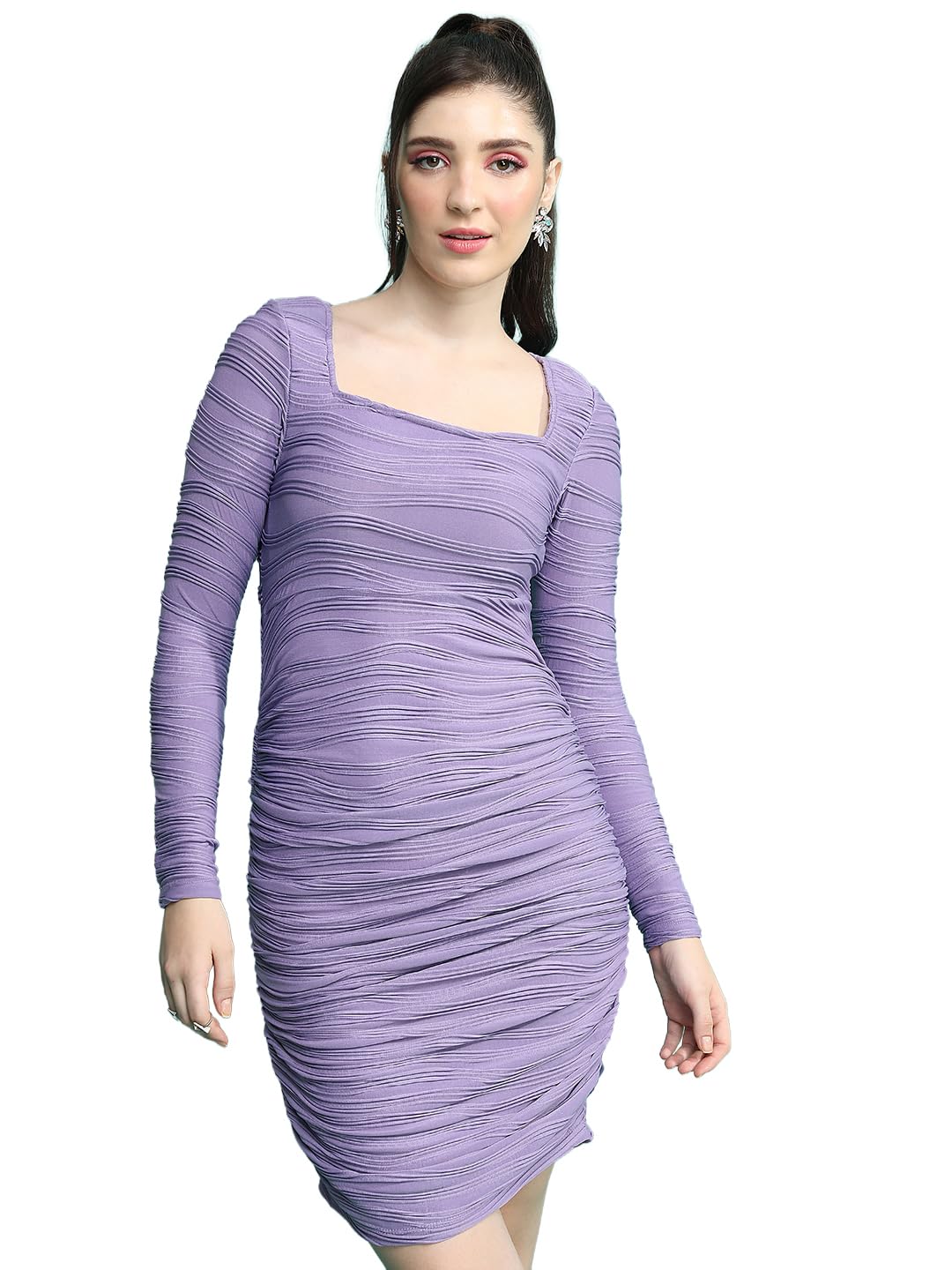 Women's Long Sleeves Square Neck Solid Dresses | Stylish Dresses | Casual Dresses-image-18