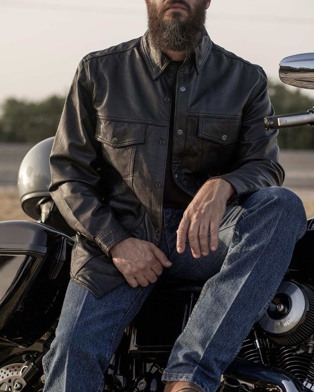 First Mfg Co - Milestone - Men's Motorcycle Biker Riding Black Leather Shirt