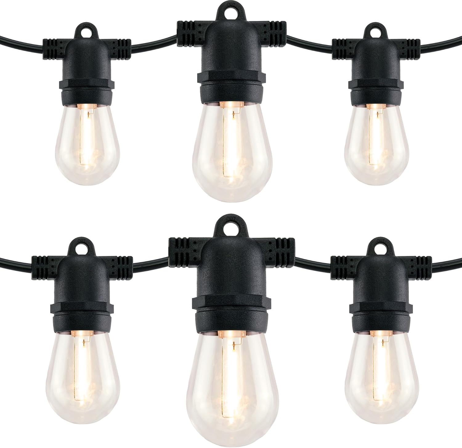 LED Patio String Lights, 70ft 30 Lights Adapter Powered, E26 Socket with S14 Bulbs Weatherproof Outdoor Bistro Lights (2 Sets of 15 Lights - Adapter)