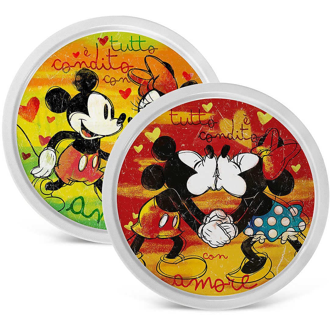 Egan, Set of 2 Pizza Plates Green and Red Mickey Love Sweet Love D.30