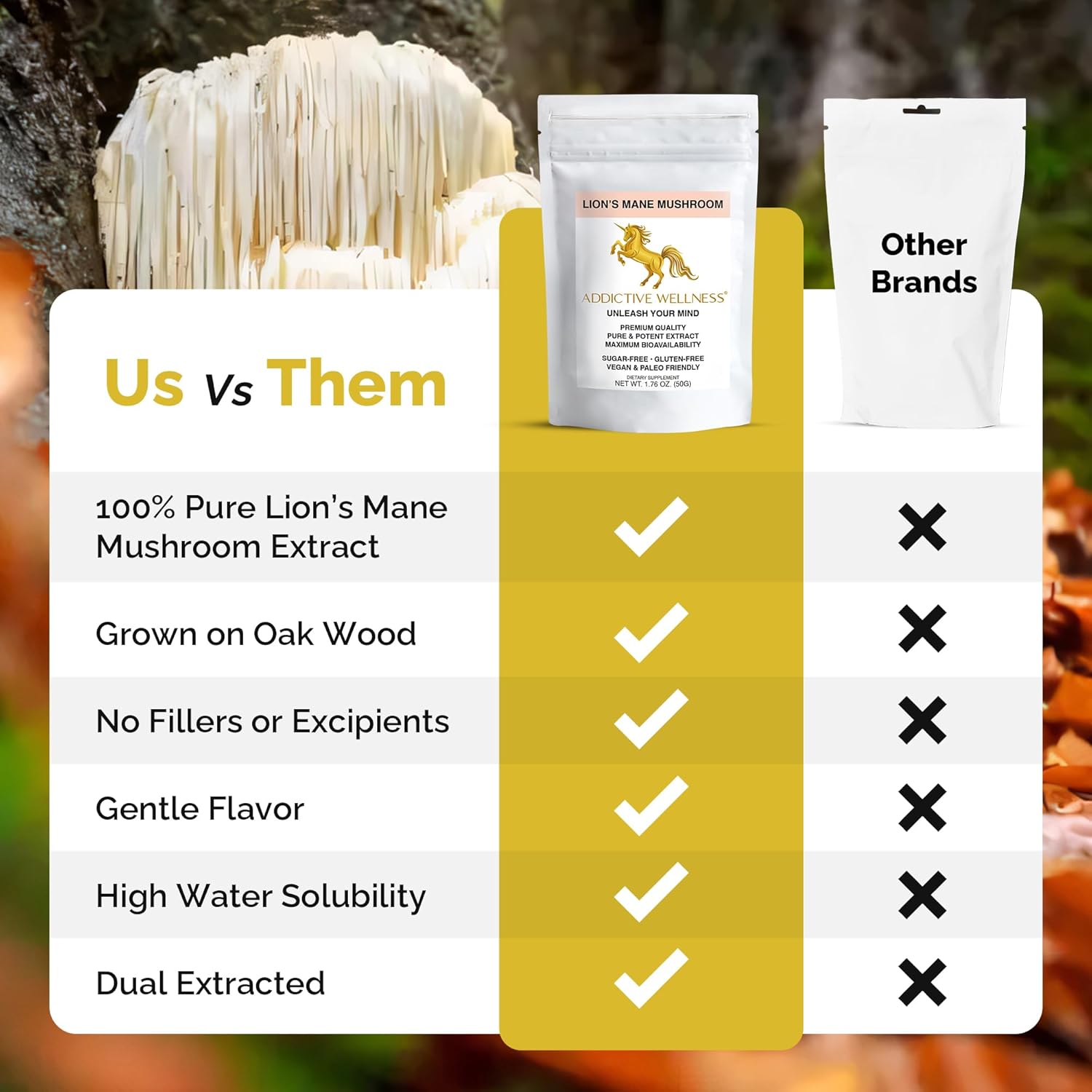 Addictive Wellness Lions Mane Supplement Powder, Premium Quality Lions Mane Mushroom Powder Dual-Extract Nootropic, Sugar Free, Vegan & Paleo Friendly Lion's Mane Mushroom Supplement - 1500 mg - Image 5