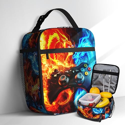 Miniatura 1 de Lonchera de dragón con diseño de dragón para niños, bolsa de almuerzo con aislamiento, reutilizable, portátil, con diseño de dragón, fuego de hielo,
