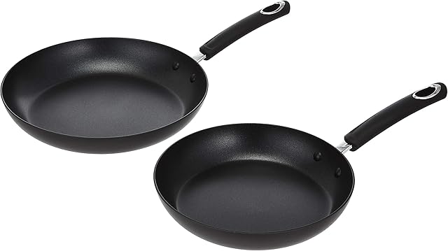 Amazon Basics Hard Anodised Non-Stick 2-Piece Skillet Set, 24 cm and 28 cm, Black