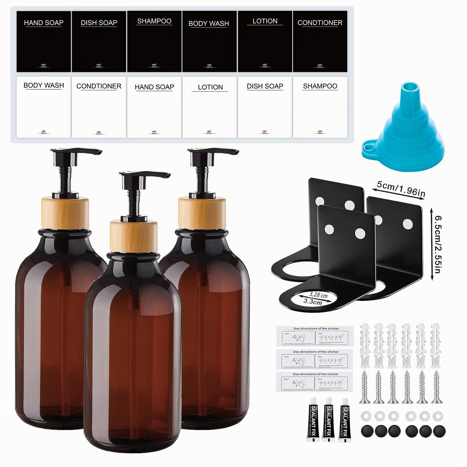 3 Pezzi Dispenser Sapone Bagno a Muro, Dispenser Sapone 500 ml dispenser sapone Doccia per Bagno Doccia Cucina Shampoo Balsamo Bagnoschiuma - Ambra