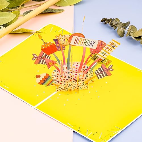 Vista 4 de WRAPAHOLIC Tarjeta de cumpleaños desplegable – Tarjeta emergente 3D con purpurina para pastel de cumpleaños, vela, 5.9 pulgadas x 7.9 pulgadas