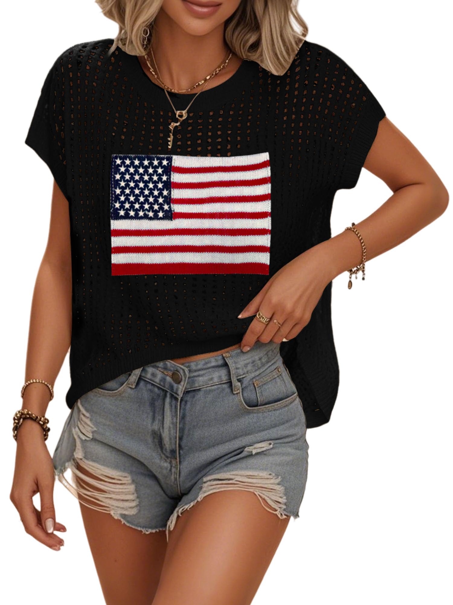 Womens Summer Crochet Tops Hollow Out Cap Sleeve Cover Up Tank Top Pullover Sweater Vest Beach Vacation Clothes