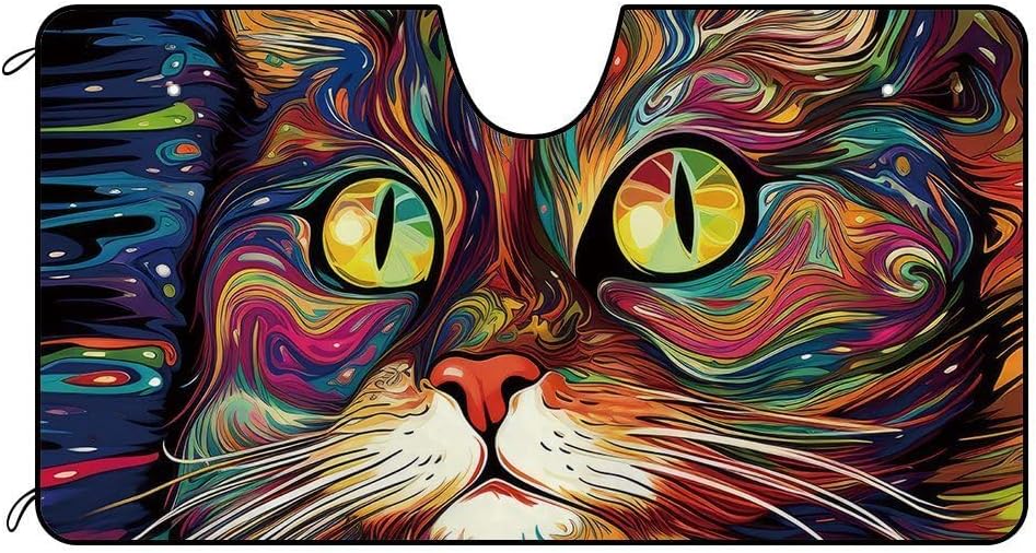 Asian Cat Windshield Sunshade for Car Truck SUV Cute Pet Face Front Windows Sunshade Blocks UV Rays Sun Heat 51x26.8 Inch Style 2