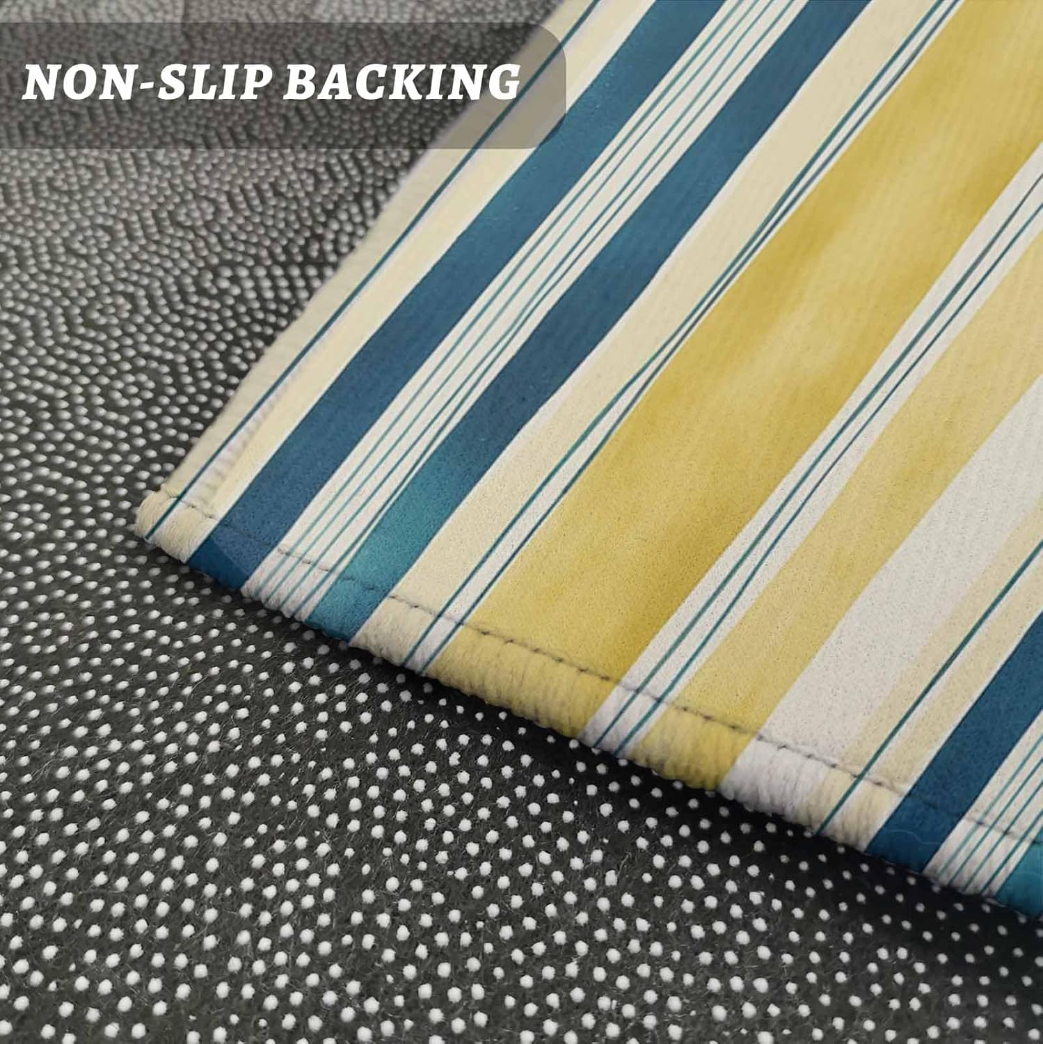 Teamery Kitchen Mats for Floor Gradient Yellow Blue Stripes Washable Non Slip Kitchen Rugs 1PCS, Abstract Watercolor Line Absorbent Standing Mats for Sink Bathroom Office Living Room 23.6x70.9in