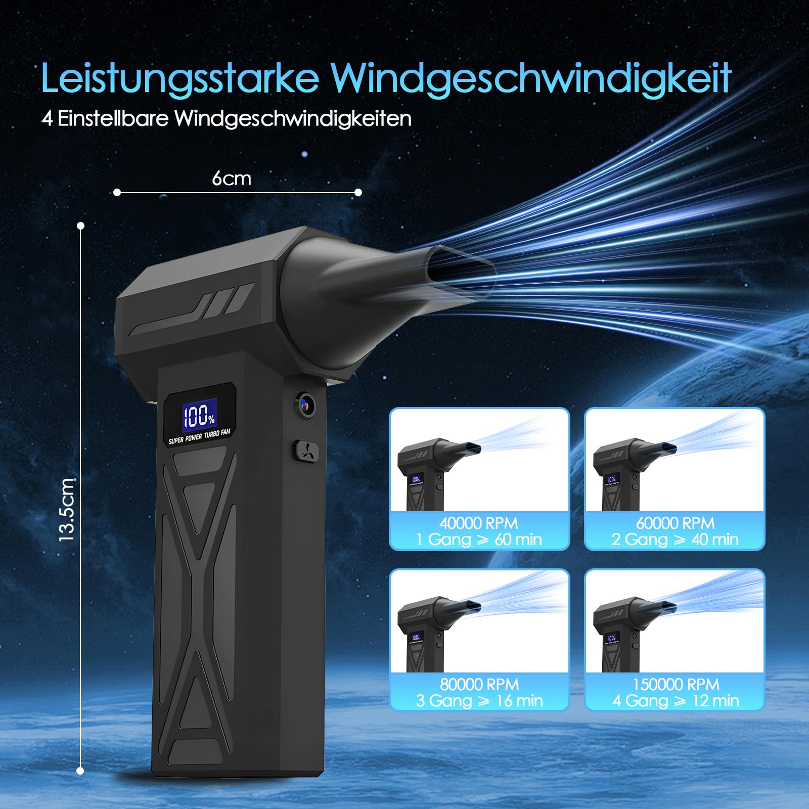 Aspirador eléctrico 2 en 1, 150.000 rpm, 4 velocidades, ajustable, aire comprimido, con pantalla digital, para ordenador, teclado, casa, exterior, coche, kit de limpieza