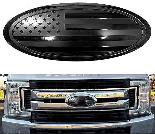 Rejilla delantera de 12 pulgadas para portón trasero de aluminio con revestimiento de aluminio de bandera negra estadounidense, repuesto para Ford
