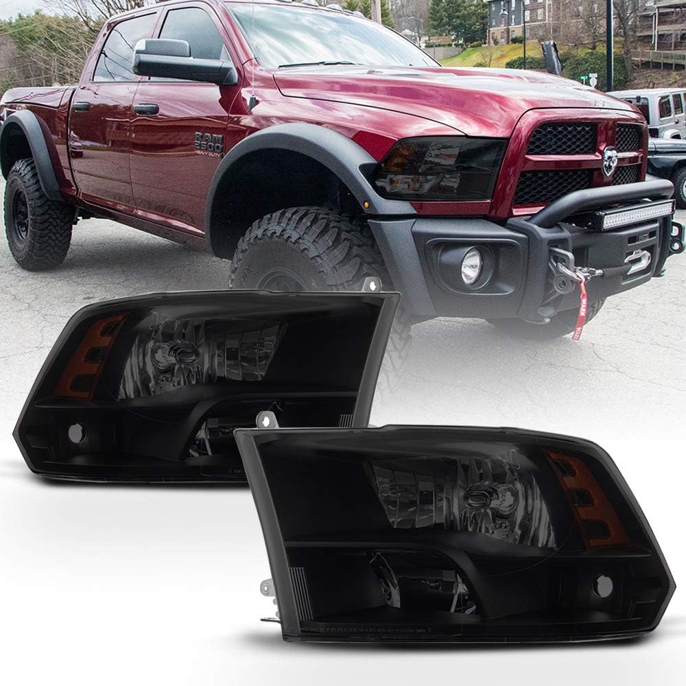 ACANII - For 2009-2018 Dodge Ram 1500 2500 3500 Black Smoke Dual/Quad Beam Headlights Headlamps w/Bulbs Pair Left+Right