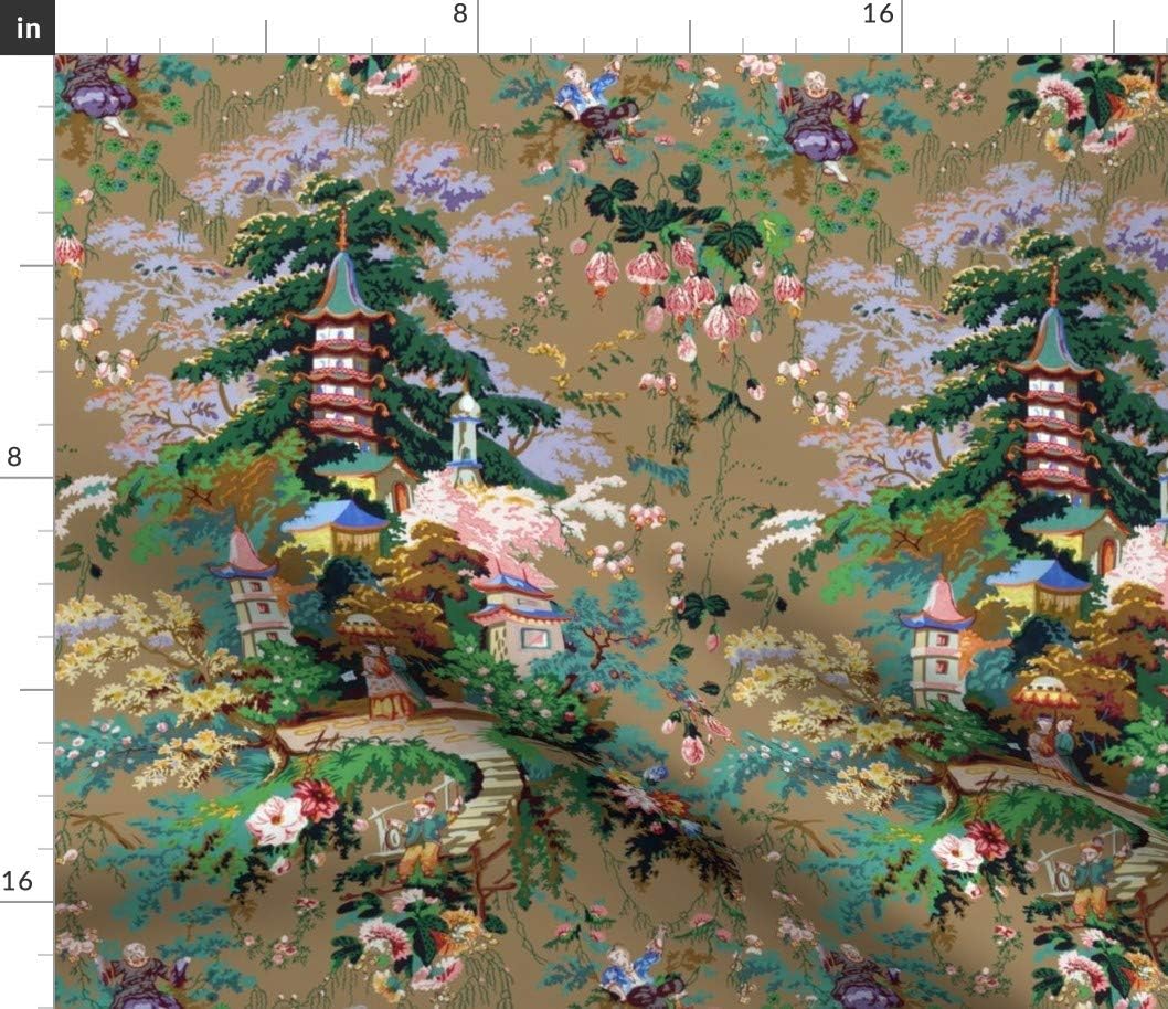 Spoonflower Fabric - Chinoiserie Faded Asian Toile Antique Spring Printed on Petal Signature Cotton Fabric Fat Quarter - Sewing Quilting Apparel Crafts Decor
