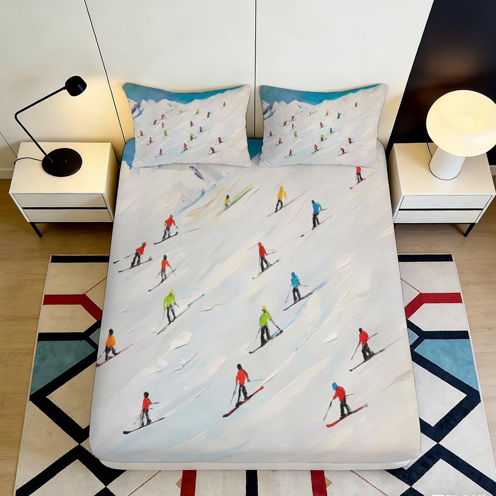 3D Printed Mountain Lake Fitted Sheet Microfiber Deep Pocket Non-Slip Bedroom Bedding Adult Scenery Mattress Fitted Cover Washable 120x200x25cm