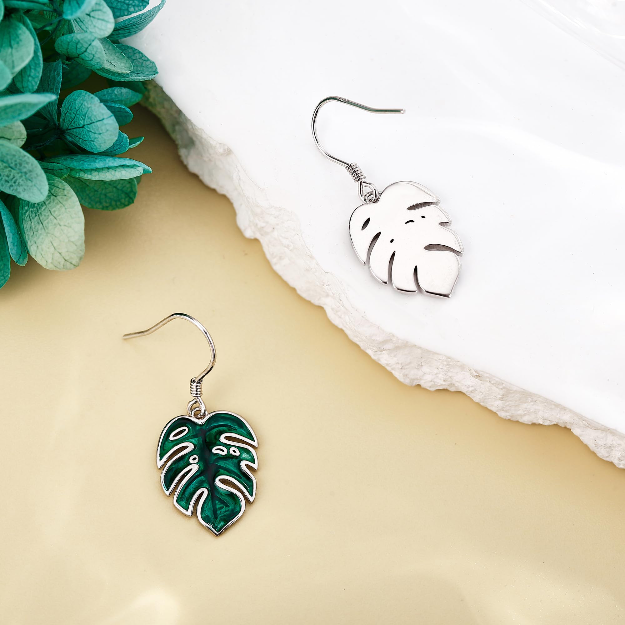 Blätter Ohrhänger S925 Sterling Silber Palmenblätter Hängend Ohrringe Grüne Monstera Blätter Tropische Pflanze Schmuck Geschenk für Damen