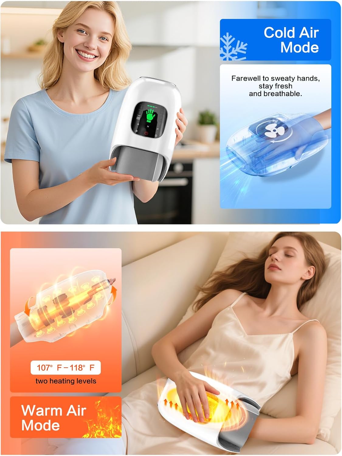 FadFun Hand Massager with Heat and Compression,Hand Massage for Hot and Cold Therapy Relief, Wrist Massager for Arthritis and Carpal Tunnel Relief,6 Modes and 6 Intensity Levels,Gifts for Mom Dad - Image 2