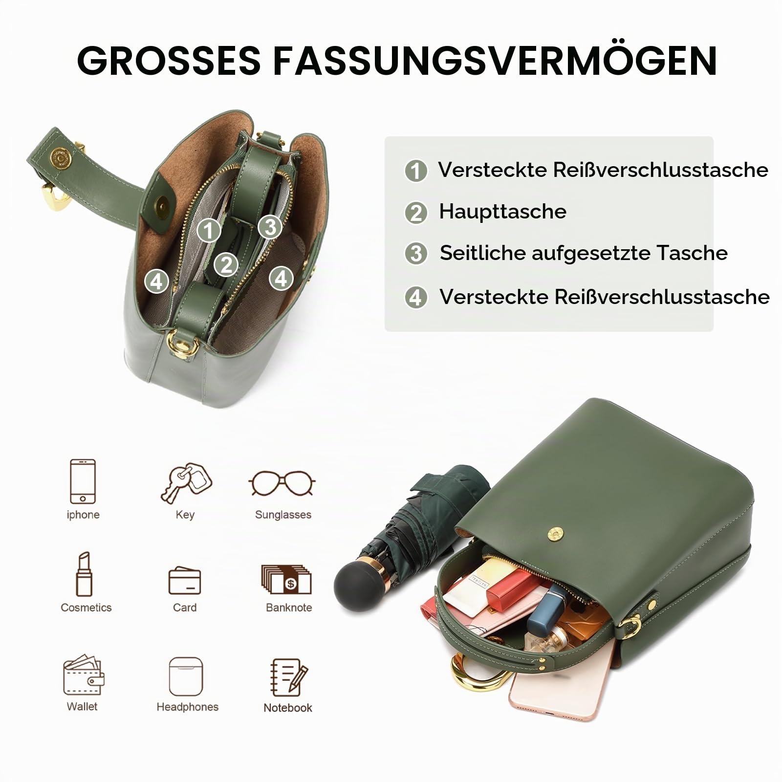 Leder-Umhängetasche, Schultertasche für Damen, Geldbörsen, Handtaschen, verstellbarer Riemen, Designer-Taschen