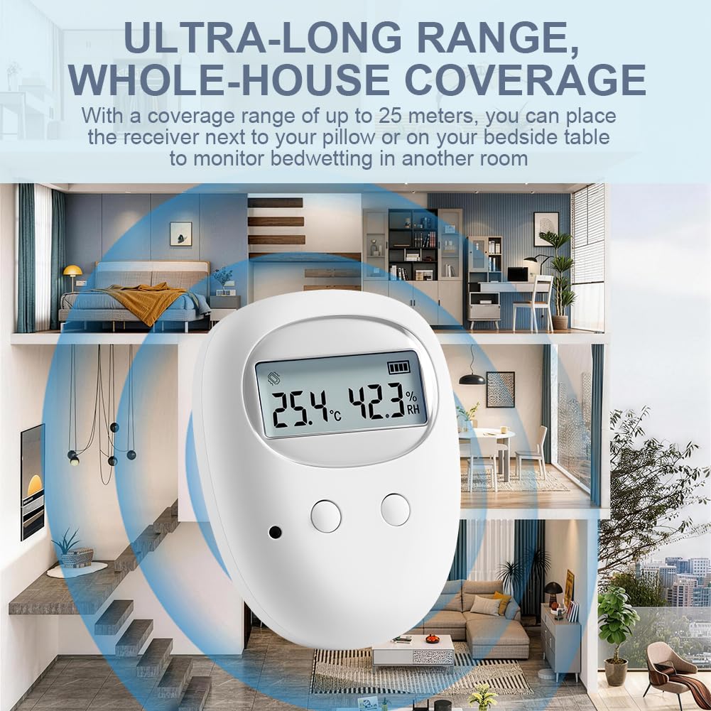 OFFCUP Kabelloser Bettnässer-Alarm für Jungen und Mädchen, LED-Anzeige 10-20M Wirkbereich, 3 modi USB Wiederaufladbar Vibration Pee Alarm Kids Töpfchentraining für Seniorenpflege Erwachsene